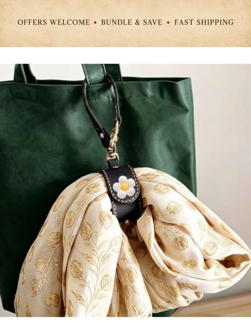 Leather Scarf Holder Clip White Flower Bag Hanger Organizer Snap